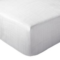 Drap housse 180x200x30 cm mousseline de coton MILOS blanc neige