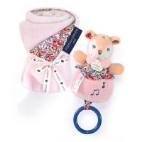 Ensemble plaid + doudou musique polyester collection DUO BOH'AIME faon rose 2 pièces