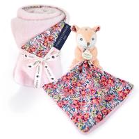 Ensemble plaid + doudou pantin polyester collection DUO BOH'AIME faon rose 2 pièces