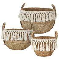 Lot de 3 paniers de rangement tressés 33x28x33 cm collection ADELAIDE marron et blanc