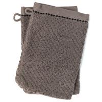 Lot de deux gants de toilette 16x21 cm pur coton collection OSAKA fleurs marron