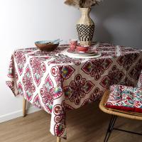 Nappe antitache motif ethnique 140x240 cm JAIPUR 100% polyester rouge