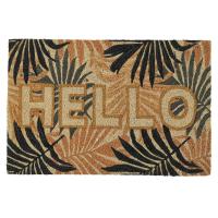 Paillasson en fibre de coco 40x60 cm collection JOYE modèle "Hello" motif tropical marron