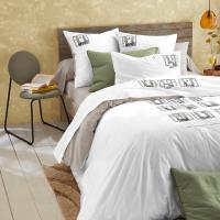 Parure de lit 160x210 cm set 65x65 percale de coton BONJOUR blanc Mascarpone 2 pièces