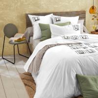 Parure de lit 250x220 cm set 65x65 percale de coton BONJOUR blanc Mascarpone 3 pièces