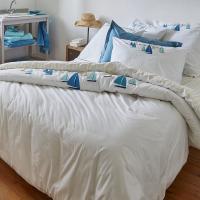 Parure de lit 250x220 cm 50x80 cm percale de coton ESCALE AZUR Blanc 3 pièces