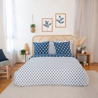 Parure de lit 240x220 cm coton bci adouci FLAVY bleu 3 pièces