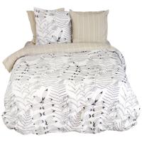 Parure de lit 240x220 cm pur coton ALIX motif végétation blanc et noir 3 pièces