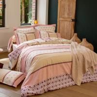 Parure de lit 3 pièces : housse 200x200 cm et taies 50x70 cm 100% coton INOUK rose/beige