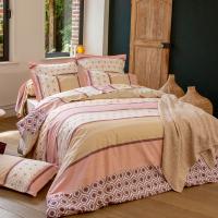 Parure de lit 3 pièces : housse 260x240 cm et taies 50x70 cm 100% coton INOUK rose/beige