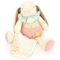 Peluche lapin Ciboulette avec son doudou 28 cm polyester collection DANS MON JARDIN rose