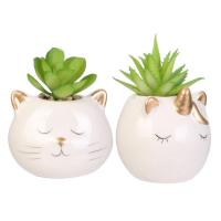 Plante artificielle en ceramique collection JARDIN SECRET chat