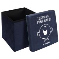 Pouf pliable 100% polyester 30x30x30 cm collection MONSIEUR MADAME Monsieur Heureux bleu marine