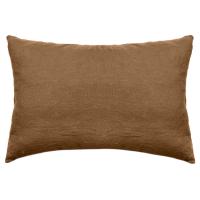 Taie d'oreiller uni 50x70 cm 100% lin lavé SONATE marron Cognac