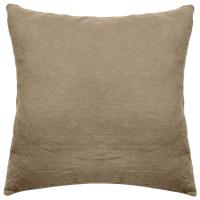 Taie d'oreiller uni 65X65 cm 100% lin lavé effet froissé SONATE beige Camel