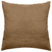 Taie d'oreiller uni 65X65 cm 100% lin lavé effet froissé SONATE marron Cognac